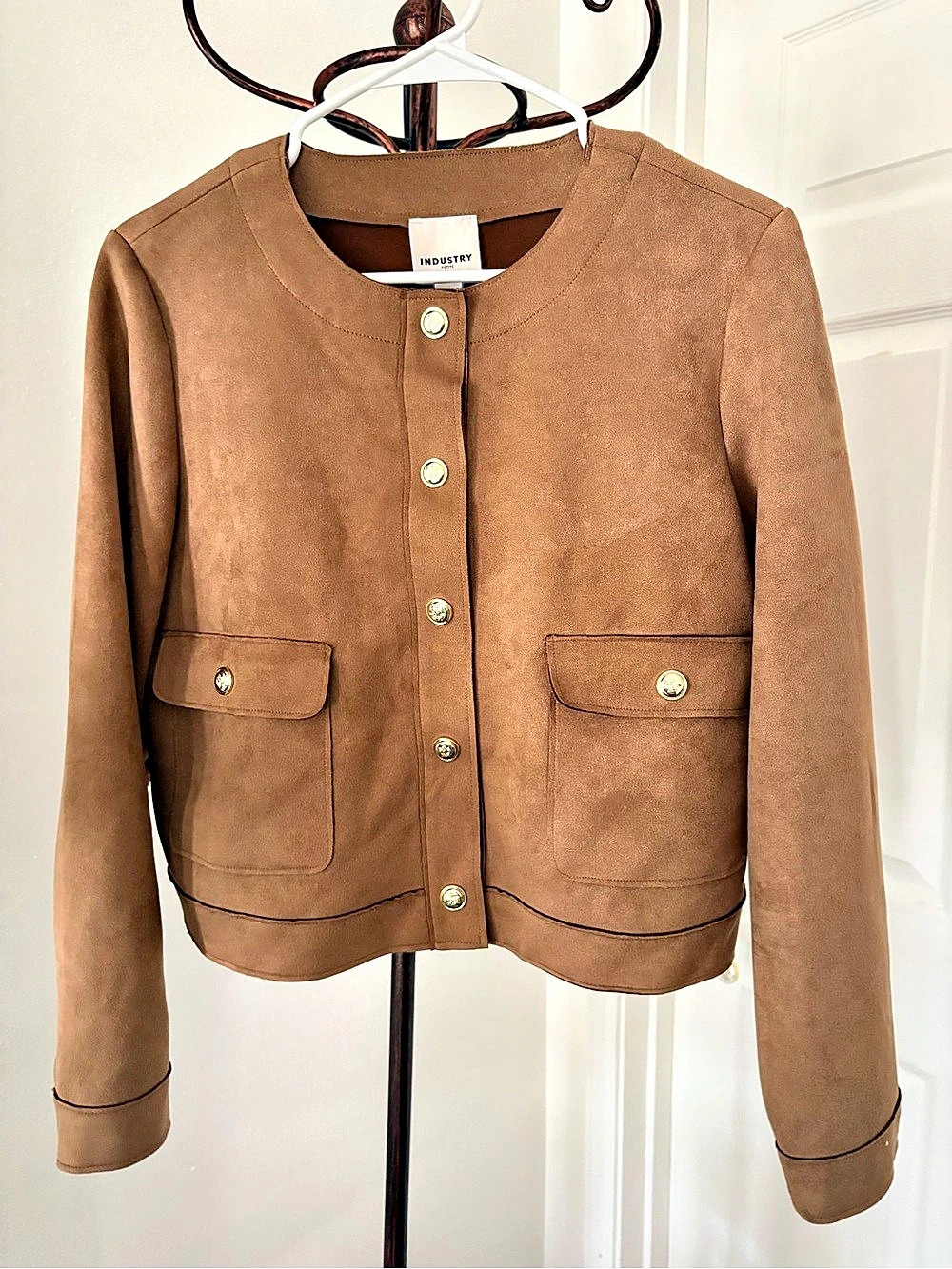 New Industry Petite Faux Suede Collarless Jacket Size petite large